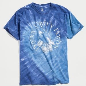 Playboy Graphic Tie-Dye Tee Butterfly & Flower with Iconic Playboy Bunny NEW